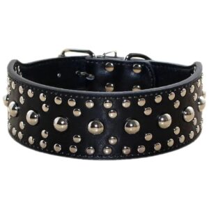 Black PU Leather Studded Dog Collar for Large to Medium Dogs