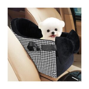 Black Pet Car Booster Seat for Small Dogs or Cats with Bow Shape Soft Pillow