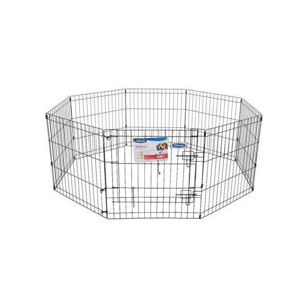 Black Pet Exercise Playpen with Adjustable Panels and Step Through Door