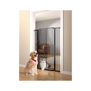 Black Pet Gate with Adjustable Small Cat Door for Indoor Doorways