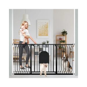 Black Pet Gate with Cat Door for Baby Safety and Pet Access, 5-62 Inch Wide Openings