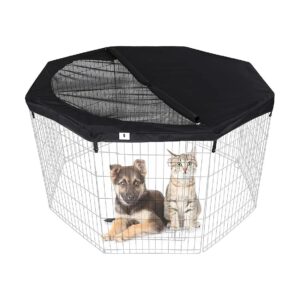 Black Pet Playpen Top Cover with Adjustable Half Mesh for Wide 24-Inch Pennies