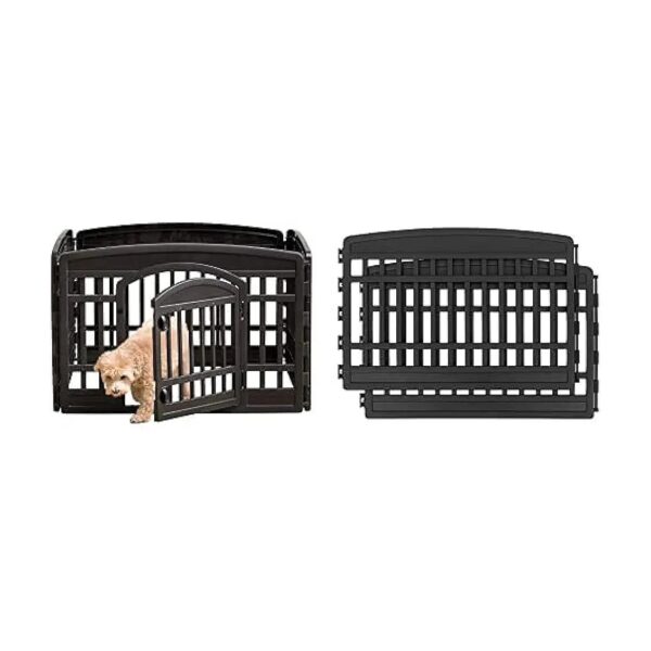 Black Pet Playpen with Door and Add On Panel for Small Pets Exercise and Play