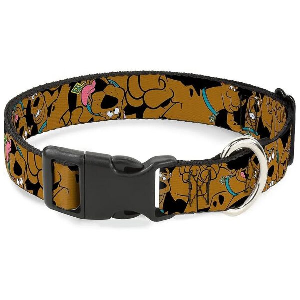 Black Plastic Clip Collar with Scooby Doo Stacked CloseUp Design for Large Dogs 18-32