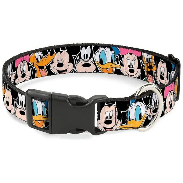 Black Polyester Dog Collar with Disney Character Faces Medium Size and Buckle