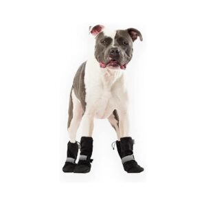 Black Polyester Dog Winter Boots with Reflective Velcro Strap and Fleece Lined Size 1