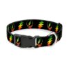 Black Rasta Polyester Dog Collar with Lightning Bolt Repeat Pattern and Comfortable Fit