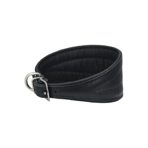 Black Real Leather Extra Wide Tapered Dog Collar with Soft Lining and Buckle Closure