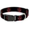 Black Red White Deadpool Dog Collar with Marvel Logo and Buckle