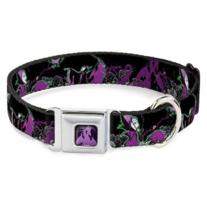 Black Roses and Purples 1 Wide Seatbelt Buckle Dog Collar for Medium Dogs 11-17 Neck Size