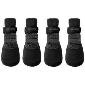 Black Rubber Dog Socks for Small Paws with Detachable Hook Loop Strap