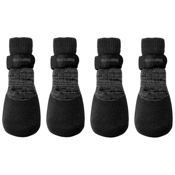 Black Rubber Dog Socks for Small Paws with Detachable Hook Loop Strap