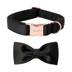 Black Silk Dog Collar with Unique Bow Tie Adjustable Pet Accessory for Medium Sized Dogs