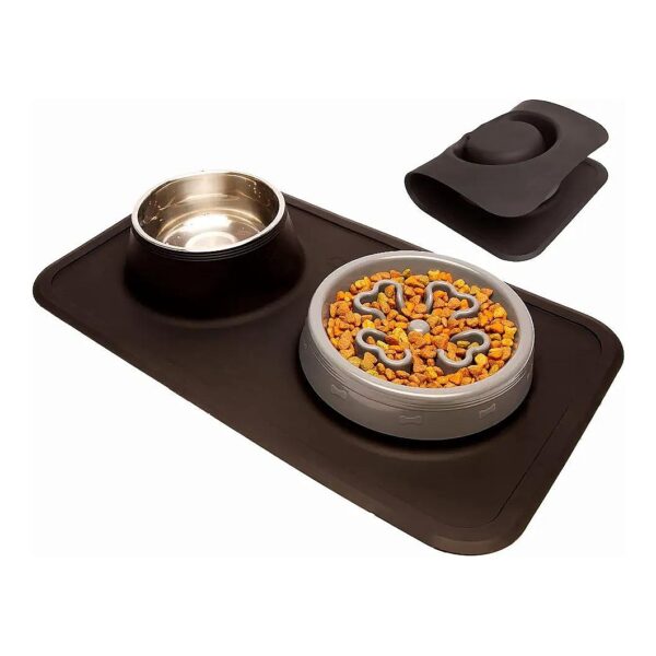 Black Slow Feeder Dog Bowls with Waterproof Silicone Mat for Promoting Slower Eating