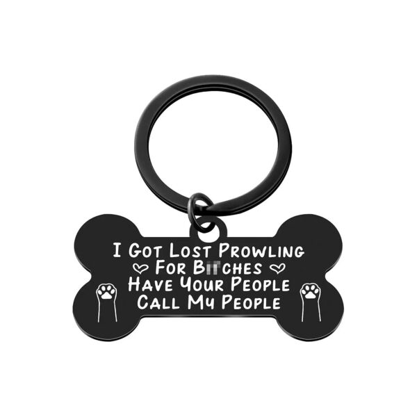 Black Small Stainless Steel Dog Tag Collar with Funny Engraved Quote "I Got Lost Prowling