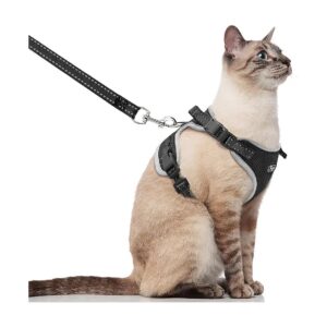 Black Solid Cat Harness for Small to Medium Cats with Adjustable 4 Straps for Comfort