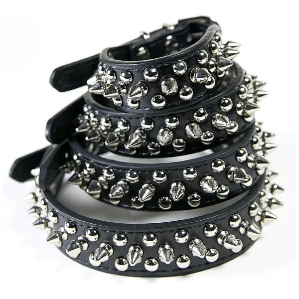 Black Spiked Pet Collar with Studded Design for Dogs and Cats XS