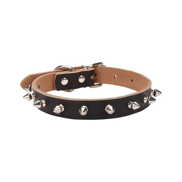 Black-Spiked Rivet Leather Pet Collars with Adjustable Neck Size for Small Dogs and Cats