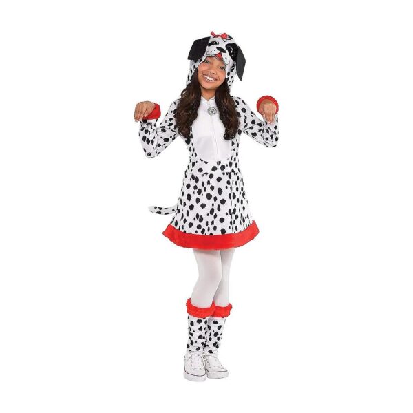 Black Spotted Dog Hooded Dress with Attached Floppy Ears and Leg Warmers