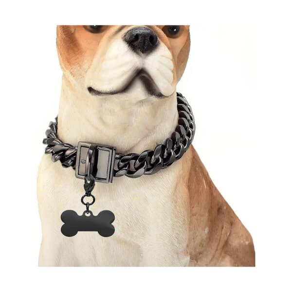 Black Stainless Steel Cuban Link Chain Collar for Small to Large Dogs with Durable D-Ring