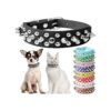 Black Studded Soft Adjustable Leather Dog Collar for Small Medium Large Dogs