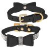 Black Velvet Leather Pet Collar 10-13 Inch Adjustable Comfortable Small Dog Collar