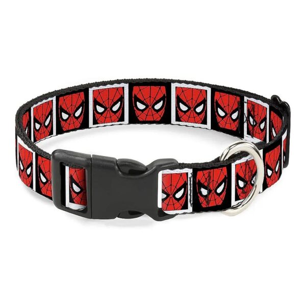 Black White Blocks Polyester Dog Collar with Plastic Buckle Spider Man Design