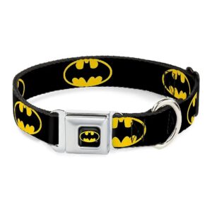 Black Yellow Batman Shield Dog Collar with Adjustable Sizes 18-32 Inch