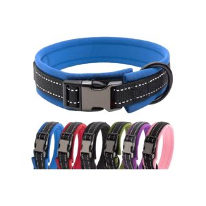 Black and Blue Nylon Padded Dog Collar for Small Medium Large Dogs with Adjustable Buckle