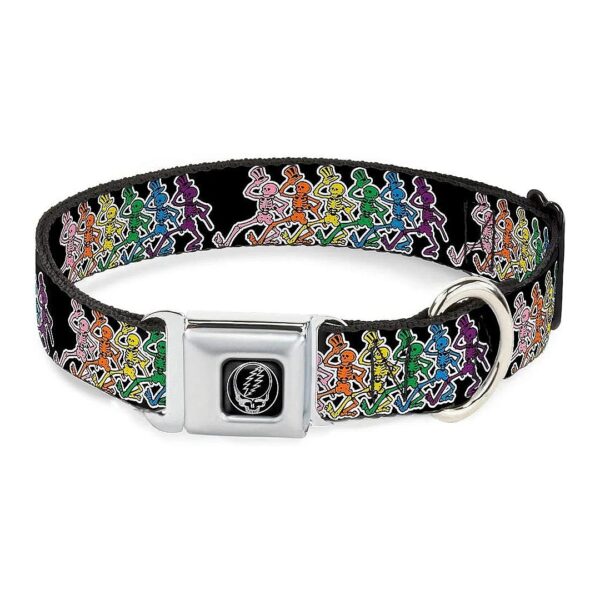 Black and Multi Color Dancing Skeletons Polyester Dog Collar with Seatbelt Buckle