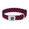 Black and Pink Checker Pattern Dog Collar with Aluminum Buckle and Medium Size