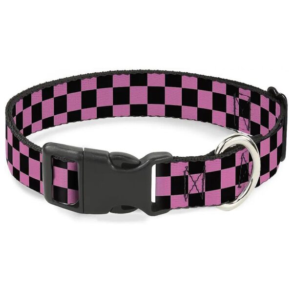 Black and Pink Dog Collar with 1 Inch Wide Width and Adjustable Length