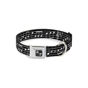 Black and White Music Note Patterned Dog Collar with Buckle