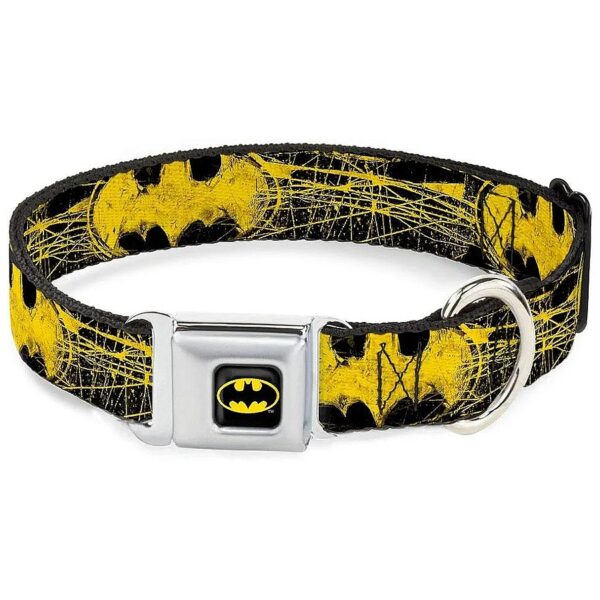 Black and Yellow Batman Shield Dog Collar with 1" Wide Polyester Buckle