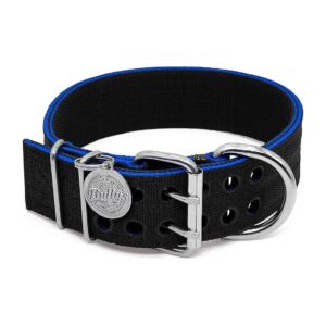 Black with Blue Trim, Heavy Duty Nylon Dog Collar for Large Dogs with Comfortable Fit