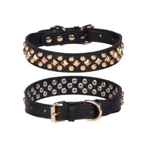 Black3 Spiked Studded Puppy Collar Soft Pu Leather Adjustable Small Breed Pet Collars