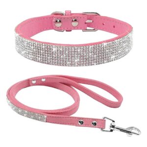 Bling Rhinestone Crystal Jeweled Pet Dog Collar Leash Combo Pink Small Size