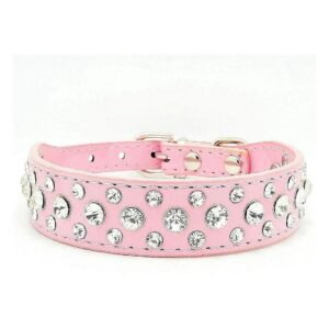 Bling Rhinestone PU Leather Pet Collar with Adjustable Leather and Crystal Diamonds