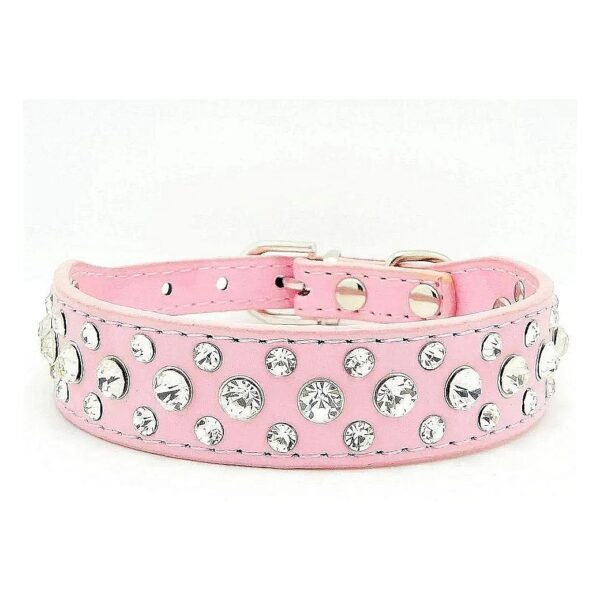 Bling Rhinestone PU Leather Pet Collar with Adjustable Leather and Crystal Diamonds