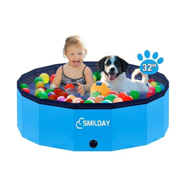 Blue 32'' Foldable Pet Pool for Dogs and Cats, Durable and Easy to Clean