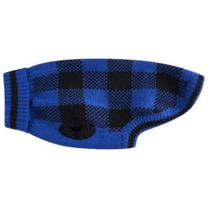 Blue Black Buffalo Plaid Knitted Turtleneck Pet Sweater for Medium to Large Dogs