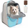 Blue Breathable Cat Carrier Backpack with Ventilated Mesh Pocket for Hiking and Travel