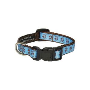 Blue Brown Puppy Paws Collar X-Small Wide 1/2 Adjustment 6-12 Made USA