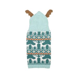 Blue Canine Cozy Sweater with Knitted Reindeer Antlers and Hood