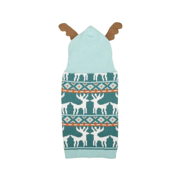 Blue Canine Cozy Sweater with Knitted Reindeer Antlers and Hood