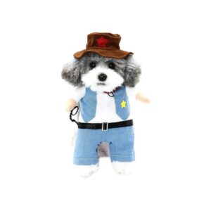 Blue Cowboy Pet Costume with Hat - Pet Clothing for Halloween or Birthday Parties