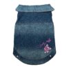 Blue Denim Dog Jacket with Collar and Leash Hole for Small Dogs with Adjustable Closure