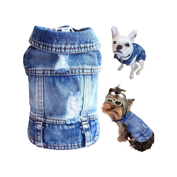 Blue Denim Tank Top Lapel Vest Dog Shirt Puppy T-Shirt Costume for Small to Medium Dogs