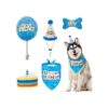 Blue Dog Birthday Party Set with Bandana, Cake, Balloon and Chew Toys