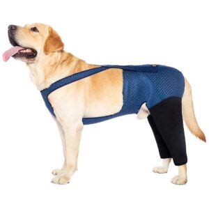 Blue Dog Recovery Suit with Rear Sleeves for Pet Wounds - Prevents Licking and Biting